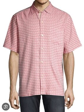 Tommy Bahama Men's 100% Silk Geovanni Geo Short Sleeve Shirt Sz XL
